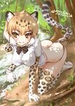  2017 :3 all_fours animal_ears ass black_bow black_neckwear black_panties blonde_hair blush bow bowtie breast_pocket breasts brown_hair butt_crack closed_mouth dated day eyebrows_visible_through_hair full_body inoue_tomii jaguar_(kemono_friends) jaguar_ears jaguar_print jaguar_tail jungle kemono_friends looking_at_viewer medium_breasts multicolored multicolored_clothes multicolored_hair multicolored_legwear nature outdoors panties pocket river shoes short_hair short_sleeves smile solo streaked_hair tail tears thighhighs underwear water white_footwear yellow_eyes 