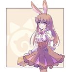  animal_ears bag blouse bow brown_eyes brown_hair bunny_ears bunny_girl commentary_request cosplay european_hare_(kemono_friends) european_hare_(kemono_friends)_(cosplay) heart iesupa japari_symbol kemono_friends long_hair meme_attire pink_bow rwby solo velvet_scarlatina virgin_killer_outfit white_blouse 