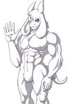  2017 abs asriel_dreemurr biceps boss_monster caprine chest_tuft fangs featureless_crotch fur goat god_of_hyperdeath horn invalid_tag juacamo_(artist) looking_at_viewer male mammal muscular muscular_male nipples one_eye_closed pecs smile solo tuft undertale video_games waving white_fur wink 