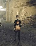  1girl 3d animated animated_gif ass back black_legwear boots bottomless from_behind huge_ass legs leotard nier_(series) nier_automata outside solo thigh_boots thighhighs thighs underwear walking yorha_no._2_type_b 