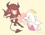  &lt;3 3_toes 4_fingers ambiguous_gender angel asriel_dreemurr blush boss_monster brown_hair caprine chara_(undertale) crying dayuh demon feathered_wings feathers fur goat hair hair_tuft halo horn human humanoid long_ears male mammal membranous_wings open_mouth red_eyes robes sharp_teeth tears teeth toebeans toes undertale video_games white_fur wings 