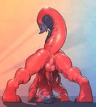  2017 anthro anus backside_view balls butt claws dragon erection fur furred_dragon glowing glowing_eyes looking_at_viewer looking_back male no_swift penis presenting presenting_hindquarters simple_background spread_anus spreading tongue tongue_out 