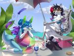  ambiguous_gender anthro beverage bikini canine clothing donkey equine eyewear female fox glasses group hybrid kuroame mammal open_mouth outside smile swimsuit 