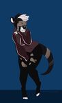  anthro clothed clothing hair hybrid looking_at_viewer male mammal puccaruu raccoon smile solo standing 