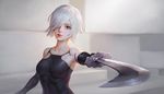 android blue_eyes hair_over_one_eye looking_at_viewer nier_(series) nier_automata parted_lips silver_hair solo sword upper_body weapon wenfei_ye yorha_type_a_no._2 