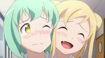  animated_gif blonde_hair blush cheek-to-cheek demi-chan_wa_kataritai double_bun fang green_hair kusakabe_yuki_(demi-chan_wa_kataritai) loop one_eye_closed rubbing short_hair takanashi_hikari yellow_eyes 