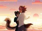  ambiguous_gender anthro cloud duo fur hair hand_holding hyena mammal outside puccaruu rodent squirrel standing sunset 