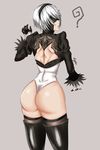  1girl ? android artist_request ass back back_opening backboob black_hairband black_legwear blindfold boots breasts from_behind gloves hairband huge_ass leotard looking_back nier_(series) nier_automata open_mouth shiny shiny_clothes shiny_hair shiny_skin short_hair silver_hair solo thigh_boots thighhighs thong thong_leotard yorha_no._2_type_b 