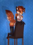 2017 amber_eyes anthro breasts brown_hair butt canine chair clothing elbow_gloves female fox fur gloves hair hi_res legwear mammal nipples nude pussy ruth66 short_hair simple_backgroung solo stockings 