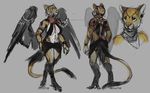  anthro avian breasts clothed clothing feathered_wings feathers female gryphon multiple_images oouna sketch solo standing wings 
