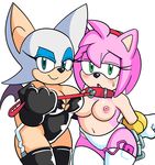  amy_rose anthro bdsm blush breasts clothed clothing collar domination dominatrix duo female female/female female_domination half-closed_eyes leash navel nipples open_mouth panties rouge_the_bat sex_toy simple_background sonic_(series) sweat underwear vibrator watatanza watatanza_(pixiv) 
