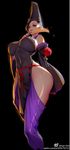  black_hair breasts detached_sleeves fuku_(nioh) han-0v0 highres hip_vent japanese_clothes large_breasts licking_lips looking_at_viewer nail_polish naughty_face nioh ofuda onmyouji sideboob solo tarot tongue tongue_out 