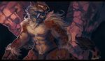  anthro clothed clothing fangs feline fur hair loincloth male mammal muscular oouna solo standing teeth topless 