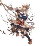  boots bow_(weapon) fire_emblem fire_emblem_heroes fire_emblem_if full_body fur_trim fuujin_yumi gloves grey_hair highres hino_shinnosuke long_hair male_focus official_art one_eye_closed ponytail red_eyes solo takumi_(fire_emblem_if) teeth torn_clothes transparent_background very_long_hair weapon 