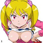  1girl bandai blonde_hair breasts digimon digimon_xros_wars female hair_ornament jewelry looking_at_viewer nipples serious shiny_skin suzaki_airu twintails 