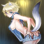  animal_ears ass backless_dress backless_outfit bare_back blonde_hair blue_eyes brave_witches breasts butt_crack dress hands_on_hips hayami_yuujirou highres large_breasts meme_attire naked_sweater nikka_edvardine_katajainen ribbed_sweater short_hair sideboob solo sweater sweater_dress tail turtleneck turtleneck_sweater virgin_killer_sweater world_witches_series 