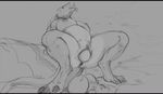  2016 anthro belly big_belly big_breasts breasts cloud day digital_media_(artwork) digitigrade egg eyes_closed female hi_res monochrome nature nipples nude oouna open_mouth outside oviposition pregnant pussy scalie sketch solo spread_legs spreading thick_thighs tribal 