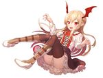  :d black_legwear black_skirt blonde_hair boots cross-laced_clothes fang flower frilled_skirt frills full_body granblue_fantasy hair_between_eyes head_wings kikugetsu long_hair long_sleeves looking_at_viewer nail_polish open_mouth panties pointy_ears red_eyes red_flower red_rose rose shingeki_no_bahamut shirt simple_background skirt smile solo thighhighs twitter_username underwear vampy white_background white_footwear white_panties white_shirt 