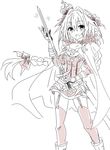  1boy armor blush braid cape crown fate/apocrypha fate/grand_order fate_(series) hair_ornament long_hair monochrome open_mouth ribbon rider_of_black shoes sword thighhighs weapon 