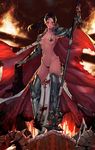  armor bad_id bad_pixiv_id black_hair blood bloody_clothes breasts cape dungeon_and_fighter female_priest_(dungeon_and_fighter) happening18 inquisitor_(dungeon_and_fighter) long_hair looking_at_viewer medium_breasts purple_eyes solo third-party_edit weapon 