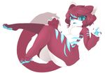  2017 anthro big_butt blue_eyes blue_fur blue_hair blue_nose blue_pawpads blue_tongue breasts butt featureless_breasts feline female fur hair looking_at_viewer mammal nude pata pawpads red_fur red_hair simple_background slit_pupils solo stripes white_background white_fur 