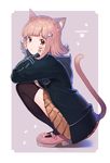  :o animal_ears bad_id bad_pixiv_id bangs black_legwear blazer blunt_bangs blush breast_press breasts brown_skirt buckle cat_ears cat_tail danganronpa english february full_body hair_ornament hairclip hands_on_own_cheeks hands_on_own_face jacket kemonomimi_mode long_sleeves medium_breasts nanami_chiaki open_blazer open_clothes open_jacket parted_lips pink_footwear pink_hair pleated_skirt red_eyes school_uniform shirakino shoes short_hair skirt solo squatting super_danganronpa_2 tail tareme thighhighs zettai_ryouiki 