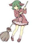  &gt;:) animal_ears blouse broom brown_footwear full_body green_eyes green_hair hair_between_eyes hasebe_yuusaku kasodani_kyouko long_sleeves looking_at_viewer pink_blouse pink_coat pink_legwear shoes short_hair simple_background skirt smile smirk solo sweeping touhou v-shaped_eyebrows white_background white_skirt 