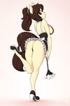  2017 anthro apron breasts brown_eyes brown_hair butt clothing cookie_(oc) equine fan_character feather_duster female footwear hair high_heels horse maid_costume maid_uniform mammal my_little_pony panties pony pose shoes side_boob skecchiart solo underwear uniform 