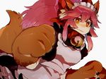  alternate_costume animal_ears apron bell bell_collar breasts collar damenaito enmaided fate/grand_order fate_(series) fox_ears fox_tail large_breasts long_hair looking_at_viewer maid maid_apron maid_headdress paws pink_hair simple_background solo tail tamamo_(fate)_(all) tamamo_cat_(fate) white_background yellow_eyes 