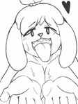  animal_crossing big_breasts black_and_white breasts canine dog female hakiahki isabelle_(animal_crossing) looking_at_viewer mammal monochrome nintendo nude open_mouth smile solo teeth tongue video_games 