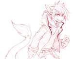  anthro clothed clothing fur hair looking_at_viewer male red_theme sergal sketch smile solo standing yuurikin 