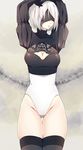  arms_behind_head arms_up blindfold breasts chitose_mame cleavage cleavage_cutout hairband highleg highleg_leotard large_breasts leotard nier_(series) nier_automata silver_hair solo thigh_gap thighhighs yorha_no._2_type_b 