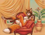  2017 alcohol anthro areola beverage big_breasts blush breasts brown_fur brown_hair canine chair claws clothing curtains dipstick_tail drapes drunk english_text female fluffy fluffy_tail fox fur glass gloves_(marking) hair holding_object inner_ear_fluff inside kacey legs_up lounging mammal markings multicolored_tail nipples nude open_mouth panties panties_around_one_leg pawpads pillow pink_nipples pink_pawpads plant pussy signature sitting smile solo text toe_claws tongue tongue_out traditional_media_(artwork) underwear water white_fur wine 