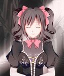  avan_kaiser breasts brown_hair closed_eyes closed_mouth drill_hair expressionless gothic_lolita hair_ribbon idolmaster idolmaster_cinderella_girls juliet_sleeves kanzaki_ranko lolita_fashion long_sleeves medium_breasts puffy_sleeves red_ribbon ribbon short_twintails solo twintails upper_body 