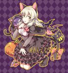  1girl animal_ears blush breasts brown_hair capelet dress elize_lutus eyes_closed frills green_eyes hood long_hair open_mouth ribbon see-through shoes socks tail tales_of_(series) tales_of_link tales_of_xillia teepo_(tales) 