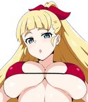  1girl akiba&#039;s_trip akiba&#039;s_trip_the_animation arisa_ahokainen bikini blonde_hair blue_eyes breasts cleavage female hair_ornament hair_ribbon large_breasts long_hair looking_at_viewer open_mouth ponytail ribbon swimsuit tied_hair upper_body 
