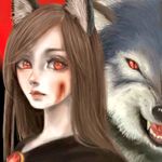  animal animal_ears bangs blood blood_on_face brown_hair closed_mouth commentary_request dress expressionless fang fangs_out glowing glowing_eyes imaizumi_kagerou jewelry long_hair looking_at_viewer miyako_yamamoto monster_girl red_eyes slit_pupils solo touhou upper_body werewolf wolf wolf_ears 