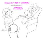  2017 anthro anthrofied areola ball_gag breasts butt clothing dialogue duo elbow_gloves english_text equine fan_character female friendship_is_magic gag gloves horn mammal monochrome my_little_pony nazi nipples pinkie_pie_(mlp) pussy sitting text unicorn 