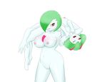  2013 absurd_res alpha_channel anthro anthrofied balorium breasts duo gardevoir green_hair hair hair_over_eye hi_res kirlia navel nintendo nipples nude on_shoulders one_eye_closed pain pok&eacute;mon portrait pussy red_eyes restrained simple_background smile three-quarter_portrait transparent_background video_games wrestling 