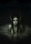  artist_name black_eyes black_hair commentary head_fins long_hair looking_at_viewer mermaid monster_girl original partially_submerged reflection scales solo water watermark wen_juinn 