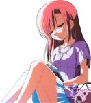  1girl bare_arms book collarbone eyes_closed flat_chest hayate_no_gotoku! katsura_hinagiku legs long_hair pink_hair sitting skirt sleeping solo thighs white_background 