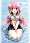  absurdres between_thighs breasts hayakawa_natsuo highres large_breasts nagisano open_mouth pink_hair school_uniform shirt sitting solo tsukasa_yuuki v_arms wariza wet wet_clothes wet_shirt wet_t-shirt 