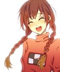  braid closed_eyes happy madotsuki open_mouth pink_shirt shirt smile solo turtleneck twin_braids yukiguni_(moaism) yume_nikki 