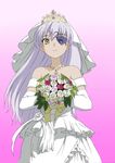  barasuishou bride crown dress eyepatch flower ishii_hisao jewelry long_hair necklace rose rozen_maiden smile solo wedding_dress 