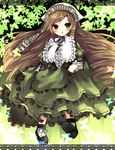  bad_id bad_pixiv_id brown_eyes brown_hair bug butterfly chiruku dress green_eyes heterochromia insect long_hair rozen_maiden solo suiseiseki 