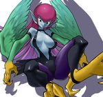  bad_id bad_pixiv_id blue_skin breasts duel_monster feathered_wings feathers gradient_hair green_eyes harpie_lady harpy large_breasts monster_girl multicolored_hair pointy_ears purple_hair smile smirk solo space_jin wings yuu-gi-ou yuu-gi-ou_duel_monsters 