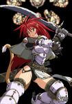  animal_ears armor boots cat_ears cat_tail long_hair murasaki_nyaa original pointy_ears red_hair solo sword tail thigh_boots thighhighs weapon zettai_ryouiki 