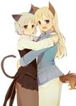  animal_ears ass bad_id bad_pixiv_id blonde_hair blue_eyes blush cat_ears cat_tail couple eila_ilmatar_juutilainen green_eyes grey_hair hug multiple_girls noe_yuuhi pantyhose sanya_v_litvyak strike_witches tail white_legwear world_witches_series yuri 