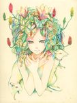  bad_id bad_pixiv_id blue_hair bug butterfly flower green_hair hair_flower hair_ornament insect kashiko_(phony) multicolored_hair nail_polish original pink_nails rat solo 