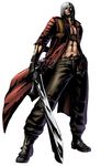  boots dante_(devil_may_cry) devil_may_cry gloves highres male_focus marvel_vs._capcom marvel_vs._capcom_3 mori_toshiaki official_art rebellion_(sword) shirtless silver_hair solo sword trench_coat unzipped weapon 